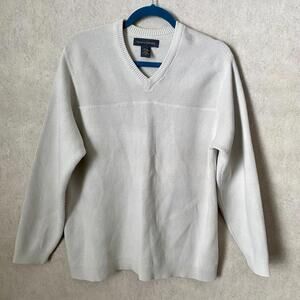 BANANA REPUBLIC men’s beige gray cotton v neck sweater sz M